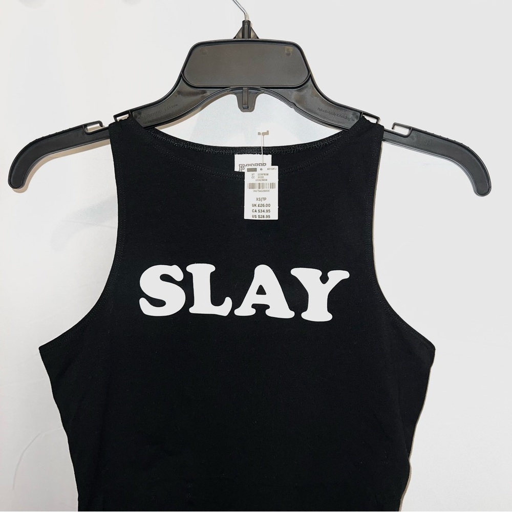 Victoria's Secret PINK Black & White Slay High Neck Sleeveless Bodysuit (XS) - Picture 2 of 8
